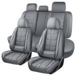 Full Leather Chair Cover Full-grain Leather Lumbar Support Model 2000, Grey & White