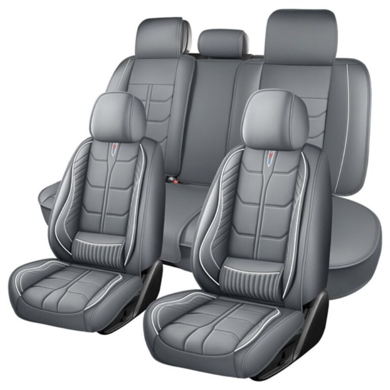Full Leather Chair Cover Full-grain Leather Lumbar Support Model 2000, Grey & White