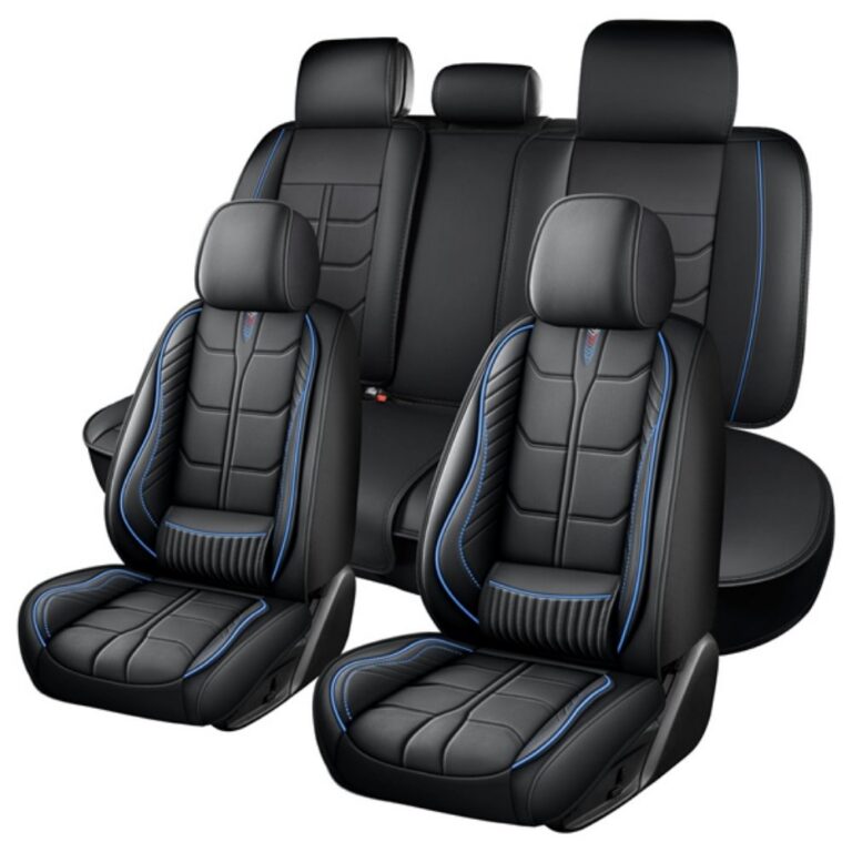 Full Leather Chair Cover Full-grain Leather Lumbar Support Model 2000, Black & Navy Blue
