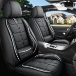 Full Leather Chair Cover Full-grain Leather Lumbar Support Model 2000, Black & White