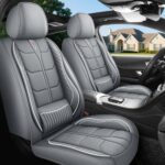 Full Leather Chair Cover Full-grain Leather Lumbar Support Model 2000, Grey & White