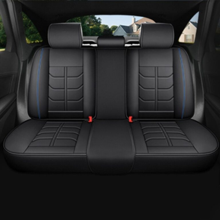 Full Leather Chair Cover Full-grain Leather Lumbar Support Model 600, Black & Navy Blue