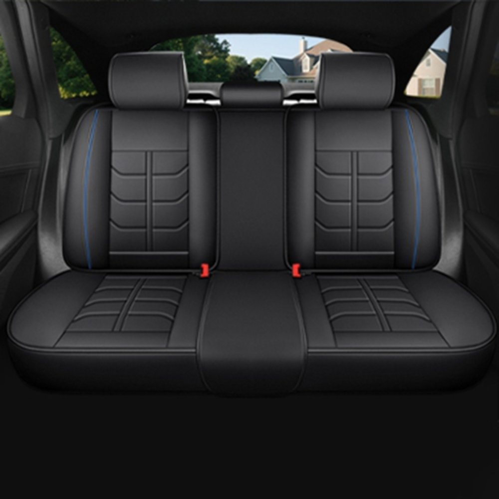Full Leather Chair Cover Full-grain Leather Lumbar Support Model 600, Black & Navy Blue