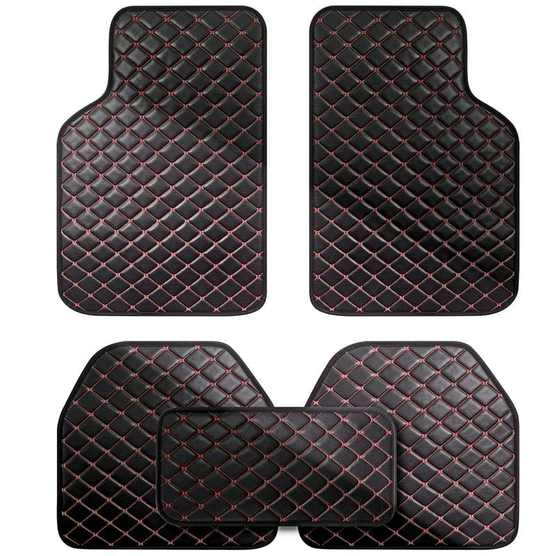 Universal Red Diamond‑Stitch Automotive Floor Liners