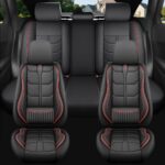 Full Leather Chair Cover Full-grain Leather Lumbar Support Model 2000, Black & Red