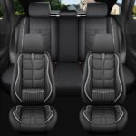 Full Leather Chair Cover Full-grain Leather Lumbar Support Model 2000, Black & White