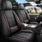 Full Leather Chair Cover Full-grain Leather Lumbar Support Model 2000, Black & Red
