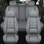 Full Leather Chair Cover Full-grain Leather Lumbar Support Model 2000, Grey & White