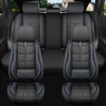 Full Leather Chair Cover Full-grain Leather Lumbar Support Model 2000, Black & Navy Blue