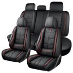 Full Leather Chair Cover Full-grain Leather Lumbar Support Model 2000, Black & Red