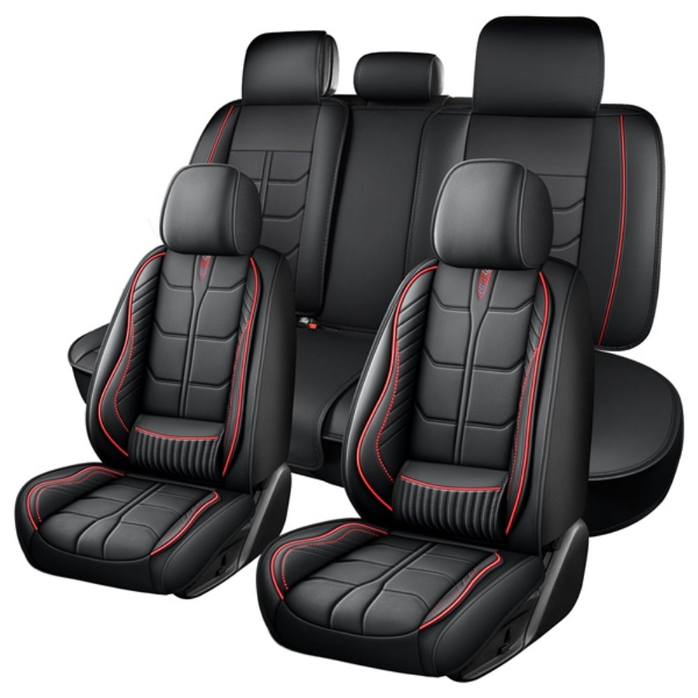 Full Leather Chair Cover Full-grain Leather Lumbar Support Model 2000, Black & Red