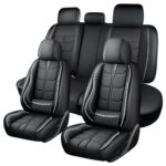 Full Leather Chair Cover Full-grain Leather Lumbar Support Model 2000, Black & White