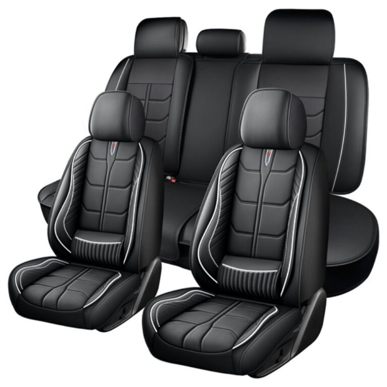 Full Leather Chair Cover Full-grain Leather Lumbar Support Model 2000, Black & White