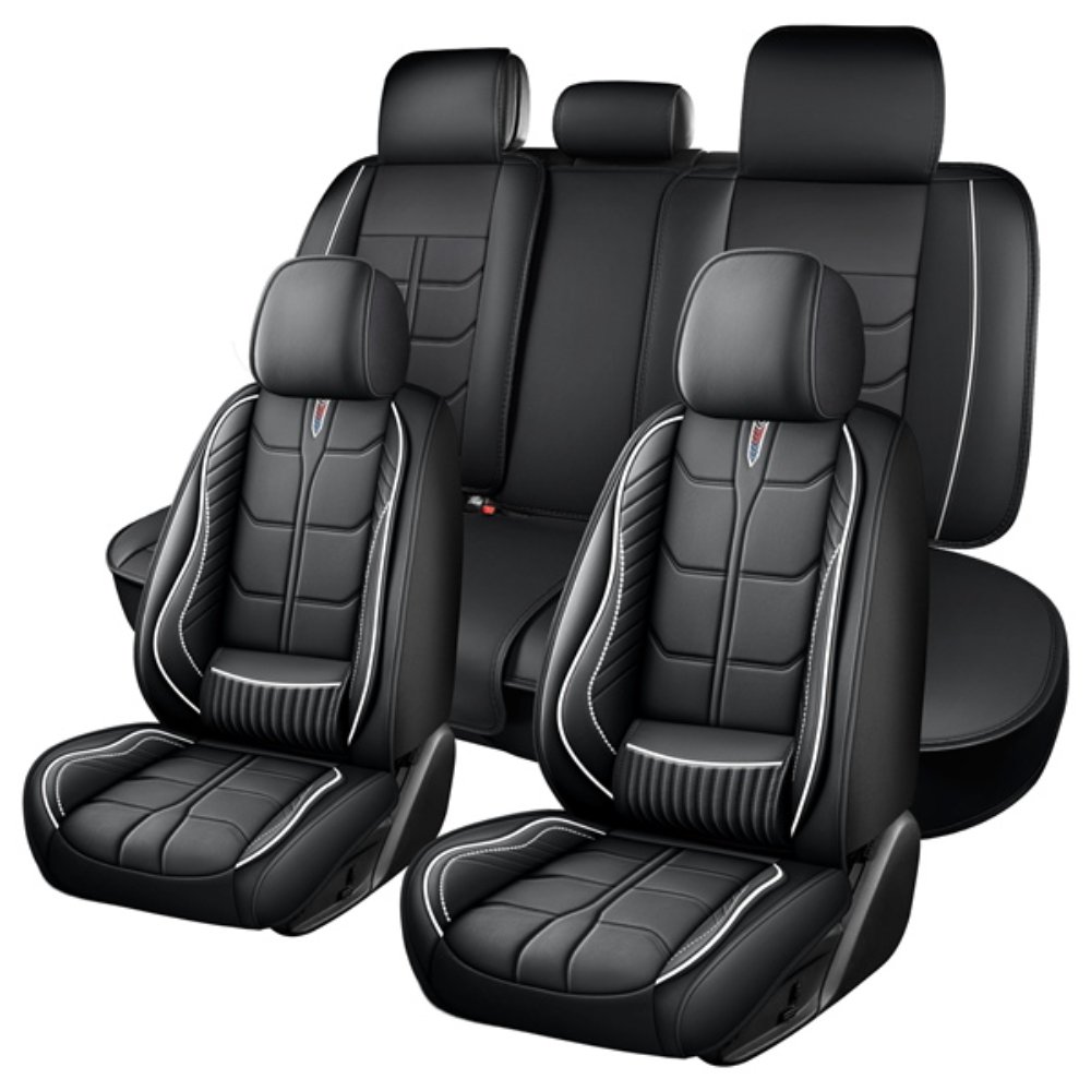 Full Leather Chair Cover Full-grain Leather Lumbar Support Model 2000, Black & White